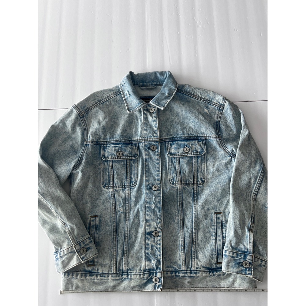 Abercrombie & Fitch Distressed Acid Wash Denim Trucker Jacket XL Light Blue